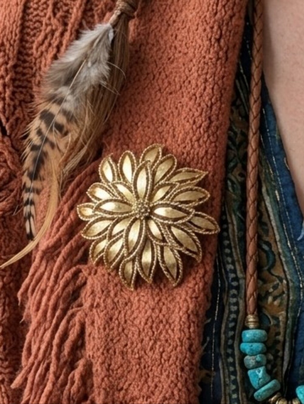D'Orlan Vintage Floral Flower Brooch Pin Quiet Luxury Bohemian 70s Retro
